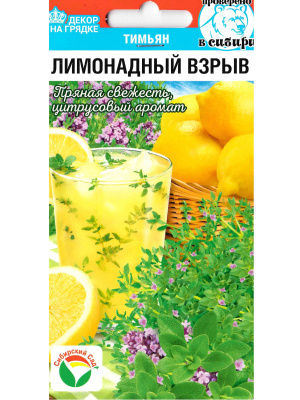 Тимьян Лимонадный взрыв [Сибирский сад] купить с доставкой ​Цветущий тимьян «Лимонадный взрыв» выглядит очень декоративно, он идеален для клумб. Почти всё лето растение цветёт нежными лиловыми цветками, наполняя воздух волшебными пряными нотками.