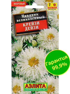 Нивяник Крейзи Дейзи махровый [Аэлита] купить с доставкой Нивяник Крейзи Дейзи - один из наиболее известных и популярных сортов нивяника, называемого также «махровой ромашкой». Изысканная и элегантная красота этого белоснежного цветка с тонкими лепестками никого не оставит равнодушным. Эффектные «воздушные» соцветия корзинки великолепно смотрятся на садовой клумбе, долго радуют свежестью и очарованием в срезке.