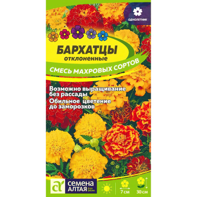 Бархатцы Отклоненные Смесь махровых сортов [Семена алтая] купить с доставкой цветы изумительной красоты с яркой, веселой окраской