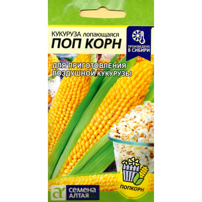 Кукуруза Поп Корн [Семена алтая] купить с доставкой ​Кукуруза Попкорн – это сорт для настоящих ценителей этой воздушной закуски. Высокоурожайный сорт с большим выходом лопающихся при нагревании зёрен. Кукуруза попкорн имеет несколько существенных отличий от обычных сортов. У ее зерен более гладка и «глянцевая» поверхность, а кожица тонкая и твердая. В кукурузе для попкорна содержится значительно меньшее количество крахмала чем в других сортах.