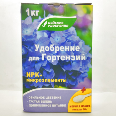 Удобрение Гортензия 1кг [БХЗ] купить с доставкой Удобрение Гортензия применяется для подкормки гортензий в период роста и цветения. Оно помогает растениям: быстрее развиваться и расти; увеличивать количество бутонов