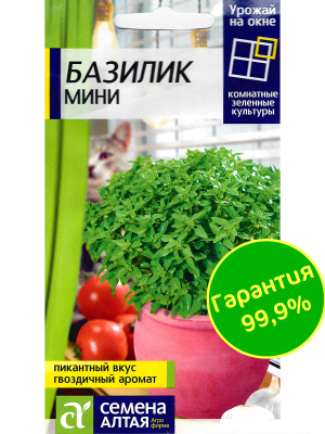 Базилик Мини [Семена алтая] купить с доставкой Базилик Мини — изящное растение, которое завоевывает сердца садоводов и кулинаров своей компактностью, ярким ароматом и декоративностью. Его мелкие, ароматные листья делают его идеальным для свежего использования в кулинарии. Этот сорт базилика станет не только источником свежей зелени, но и украшением дома, балкона или сада. «Мини» базилик идеально впишется в любую композицию благодаря своим аккуратным кустикам.