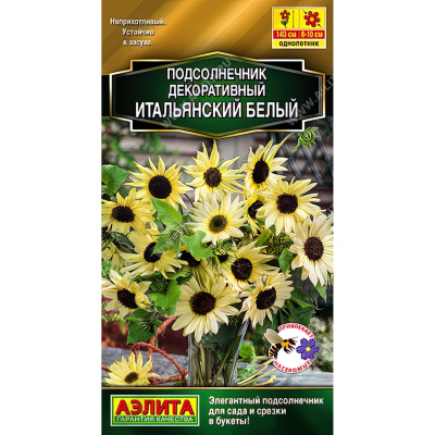 Подсолнечник декоративный Итальянский белый [Аэлита] купить с доставкой Это лучший вариант для создания очаровательной живой изгороди на участке, живописного заднего плана для рабаток и цветников, а также составления оригинальных букетов.